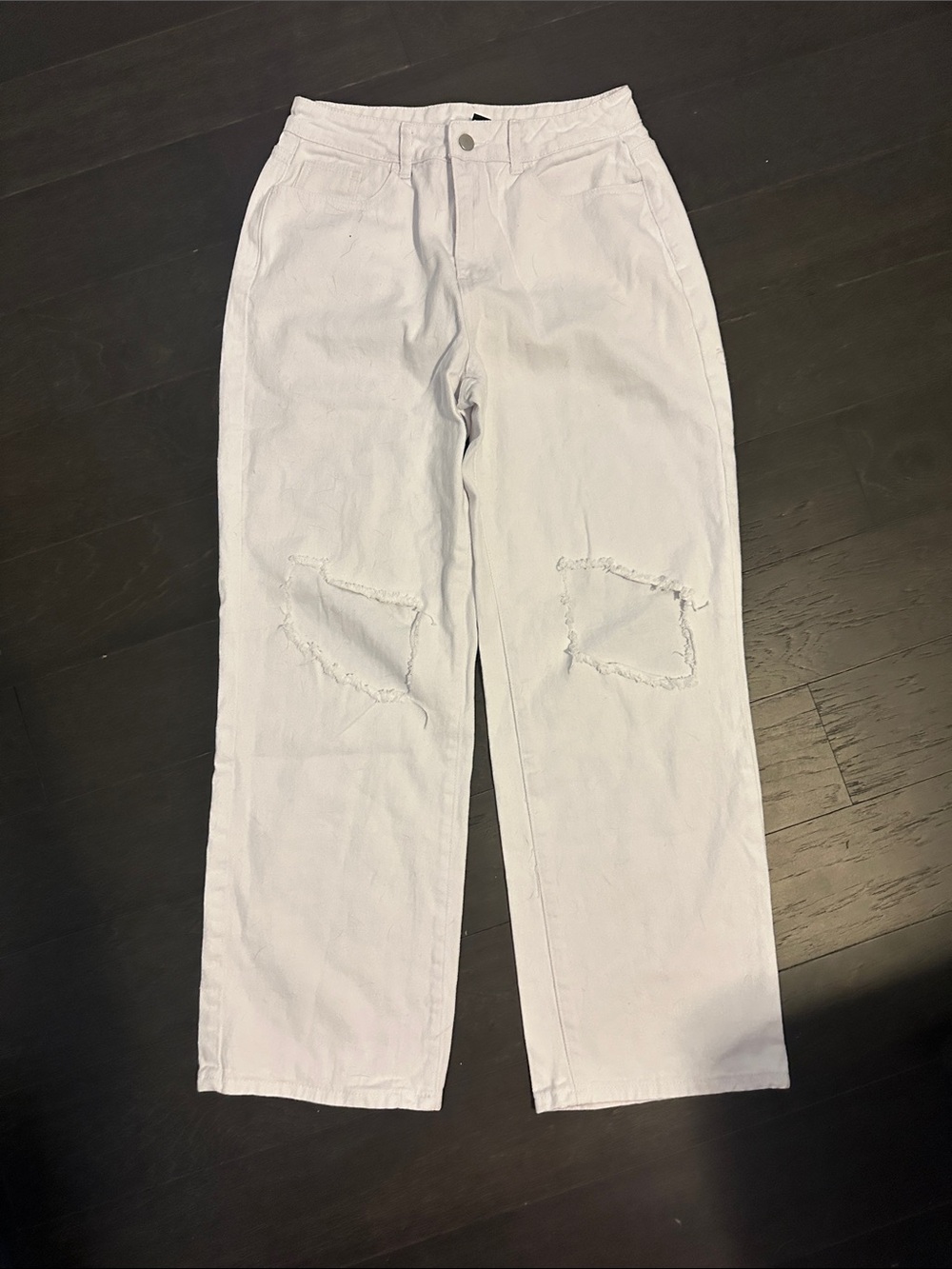 SHEIN White Straight Leg Distressed Jeans